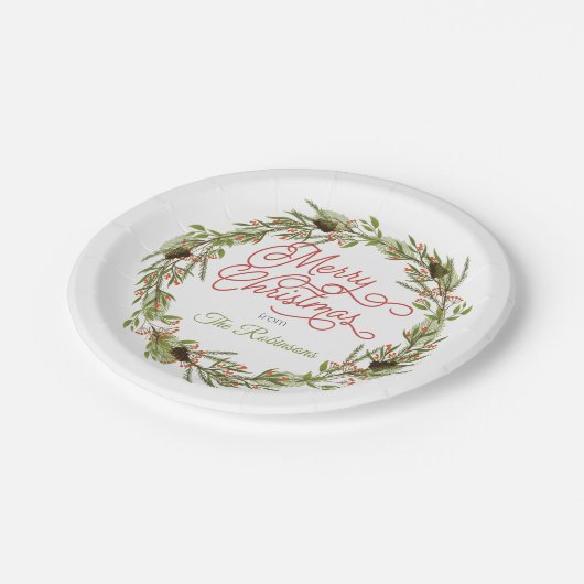 ホリーとベリーの松のお目出とうクリスマス ペーパープレート (アングル)