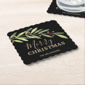 ホリーとベリーの黒いメリークリスマスホタテ ペーパーコースター (アングル)
