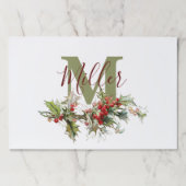 ホリーとベリーパーソナライズされた紙ランチョンマット ペーパーパッド (正面)