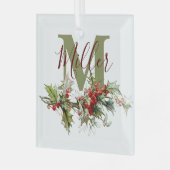 ホリーとベリーパーソナライズされた ガラスオーナメント (正面左)