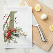 ホリーとベリーパーソナライズされた キッチンタオル (四つ折り)