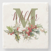 ホリーとベリーパーソナライズされた ストーンコースター (正面)