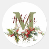 ホリーとベリーパーソナライズされた ラウンドシール (正面)