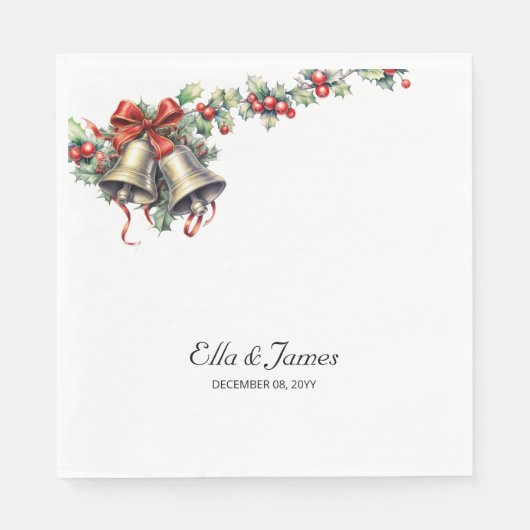 ホリーとベルの冬パーソナライズされたの結婚式 スタンダードランチョンナプキン (正面)