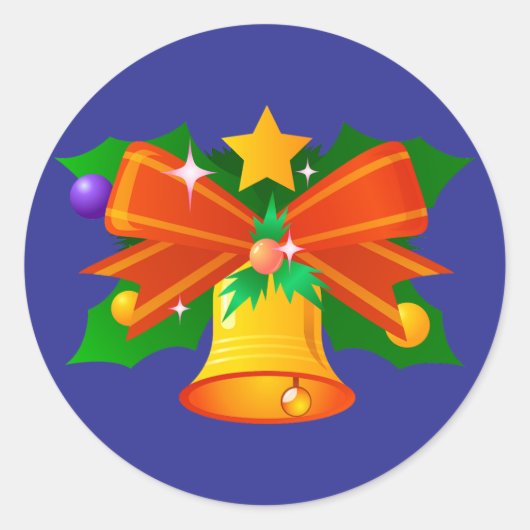 ホリーとボウ付きステッカー – クリスマスベル ラウンドシール (正面)