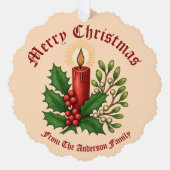 ホリーとミストレトゥ付きクリスマスキャンドル オーナメントカード (正面)
