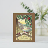 ホリーとヤドリギの下の鳥のヴィンテージ新年 シーズンポストカード (スタンド正面)