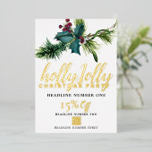 ホリーとレッドベリーのプロモーションテンプレート 箔招待状 (立ち正面)