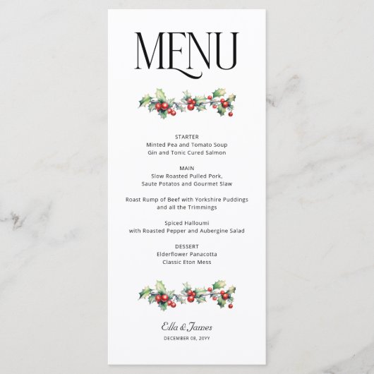 ホリーとレッドベリーの冬の結婚式 メニュー (正面)