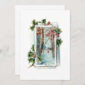 ホリーとヴィンテージの冬の穏やかな雪景色 シーズンカード (正面/裏面)