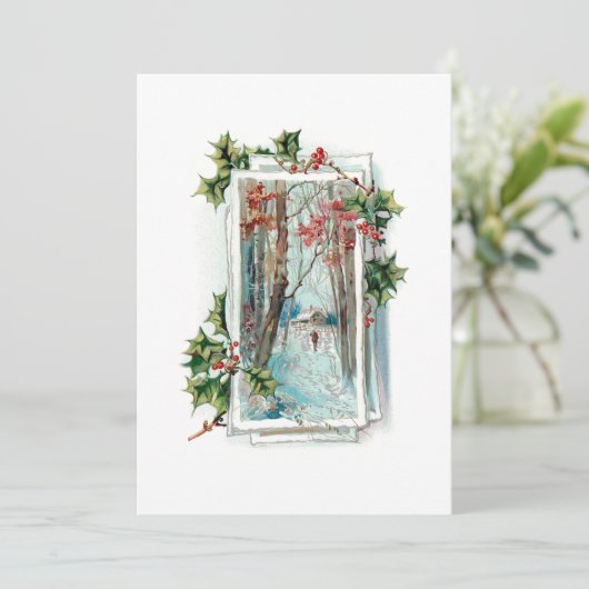ホリーとヴィンテージの冬の穏やかな雪景色 シーズンカード (スタンド正面)