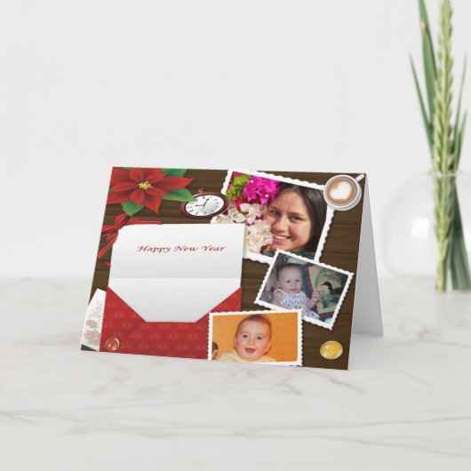 ホリーと一緒に新年の挨拶カードを追加写真で作成 シーズンカード (正面)