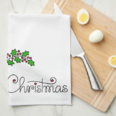 ホリーと一緒に楽しいクリスマスロビンを描いたハンドドロー キッチンタオル (四つ折り)
