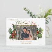 ホリーと写真付きのクリスマスジョイスクリプト シーズンカード (スタンド正面)