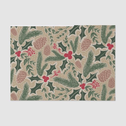 ホリーと松コーンの常緑クリスマスデコパージュ 薄葉紙 (正面)