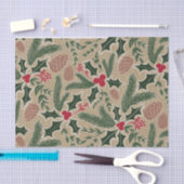 ホリーと松コーンの常緑クリスマスデコパージュ 薄葉紙 (クラフト)