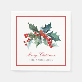 ホリーと果実と家族の名前クリスマス スタンダードカクテルナプキン