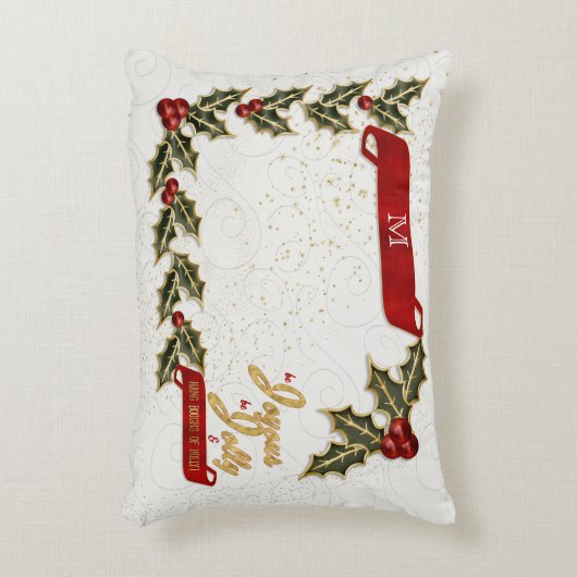 ホリーと果実のモノグラムとのリンク アクセントクッション (正面(垂直))