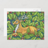 ホリーと森の中のかわいいクリスマストナカイ シーズンポストカード (正面/裏面)