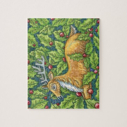 ホリーと森の中のかわいいクリスマストナカイ ジグソーパズル (縦)