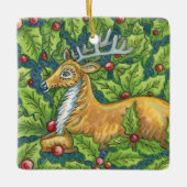 ホリーと森の中のかわいいクリスマストナカイ セラミックオーナメント (正面)