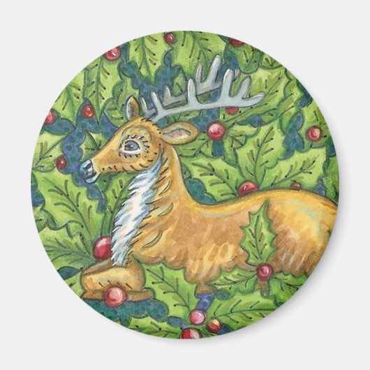 ホリーと森の中のかわいいクリスマストナカイ マグネット (正面)