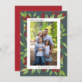 ホリーと水の色の緑の写真ホリデーカード 招待状