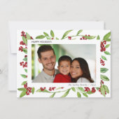 ホリーと水の色の緑の写真ホリデーカード 招待状 (正面)