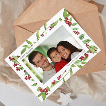 ホリーと水の色の緑の写真ホリデーカード