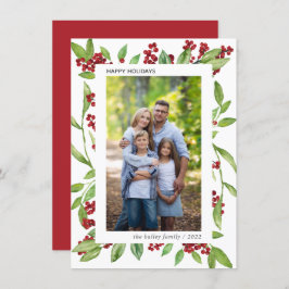 ホリーと水の色の緑の写真ホリデーカード 招待状