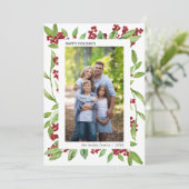 ホリーと水彩のグリーン写真ホリデーカード 招待状 (スタンド正面)