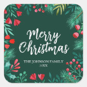 ホリーと水彩クリスマスウィンターリース スクエアシール (正面)