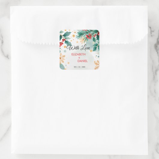 ホリーと水結婚色クリスマス スクエアシール (バッグ)