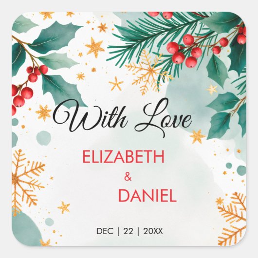 ホリーと水結婚色クリスマス スクエアシール (正面)