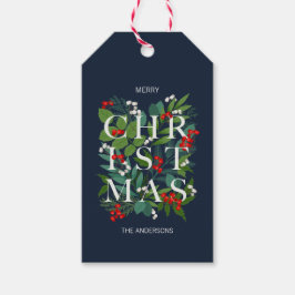 ホリーと緑のメリークリスマスホリデー ギフトタグ