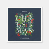 ホリーと緑のメリークリスマスホリデー スタンダードカクテルナプキン (正面)