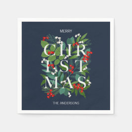 ホリーと緑のメリークリスマスホリデー スタンダードカクテルナプキン