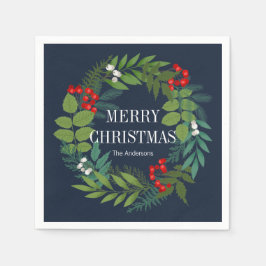 ホリーと緑のメリークリスマスホリデー スタンダードカクテルナプキン