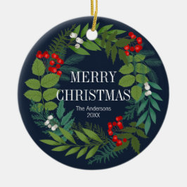 ホリーと緑のメリークリスマスホリデー セラミックオーナメント