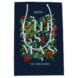 ホリーと緑のメリークリスマスホリデー ミディアムペーパーバッグ