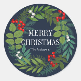 ホリーと緑のメリークリスマスホリデー ラウンドシール