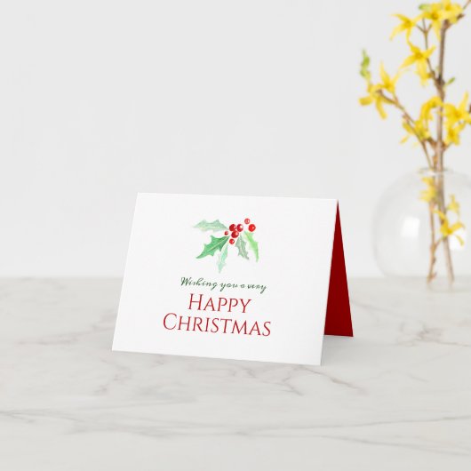 ホリーと赤い果実のルーズウォーター色クリスマス カード (黄色い花)