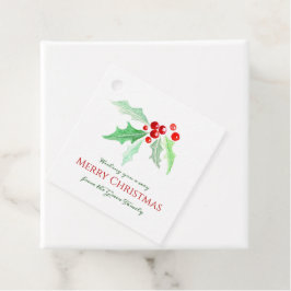 ホリーと赤い果実のルーズウォーター色クリスマス フェイバータグ