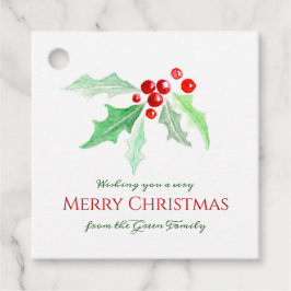 ホリーと赤い果実のルーズウォーター色クリスマス フェイバータグ