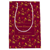 ホリーと赤い果実の葉のパターンカスタム赤 ミディアムペーパーバッグ (正面)