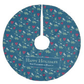 ホリーと赤い果実の葉のパターンカスタム ブラッシュドポリエステルツリースカート (正面)