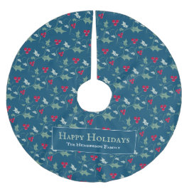 ホリーと赤い果実の葉のパターンカスタム ブラッシュドポリエステルツリースカート