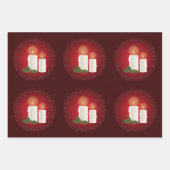 ホリーと赤の上に白い居心地の良いクリスマスキャンドル ラッピングペーパーシート (正面3)