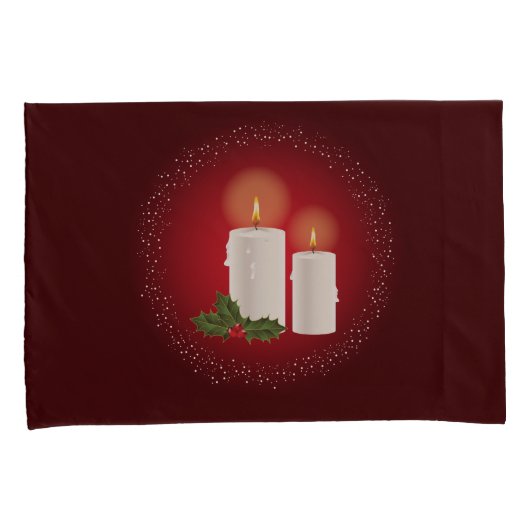 ホリーと赤の上に白い居心地の良いクリスマスキャンドル 枕カバー (正面右)