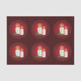 ホリーと赤の上に白い居心地の良いクリスマスキャンドル 薄葉紙